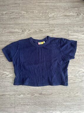 Big Bud Press Dark Navy Blue Honeycomb Crop Top Short Sleeve Tee Unisex Size S